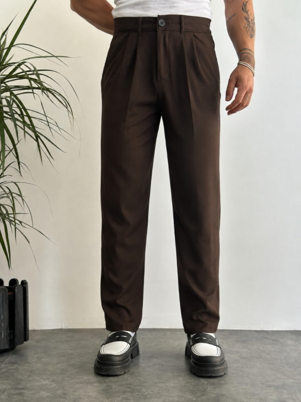 Brown Pleated Relaxed Trouser